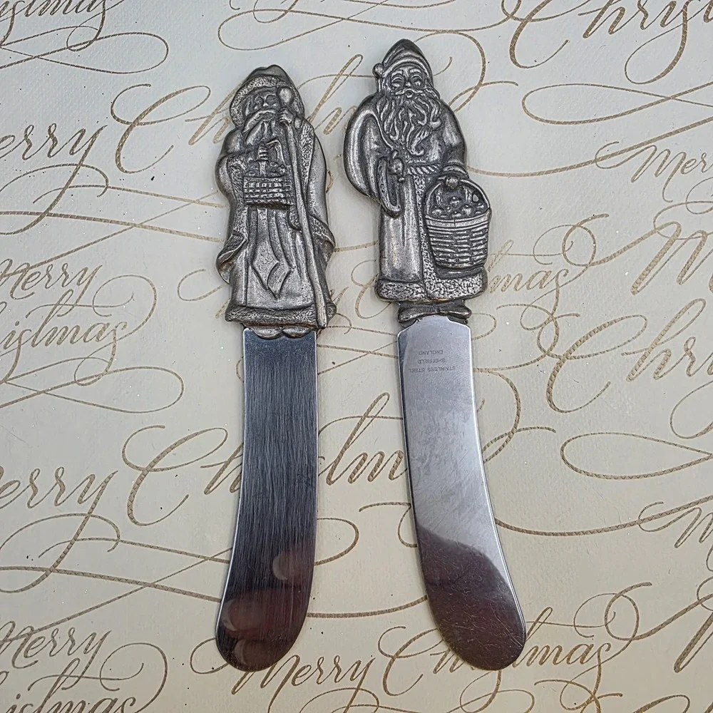 Santa Sheffield‎ England Cheese Butter Appetizer Spreader Knife Set Christmas 5